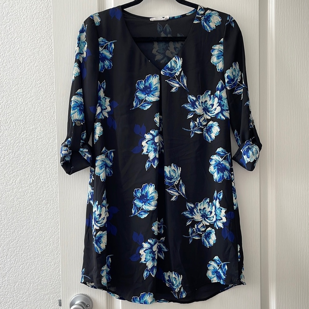LUSH black and blue floral shift dress